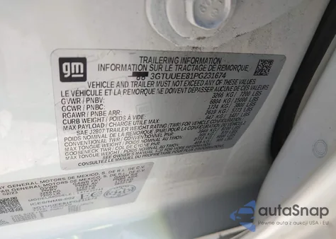 2023 GMC Sierra K1500 At4 z USA, uszkodzony, nr VIN 3GTUUEE81PG231674